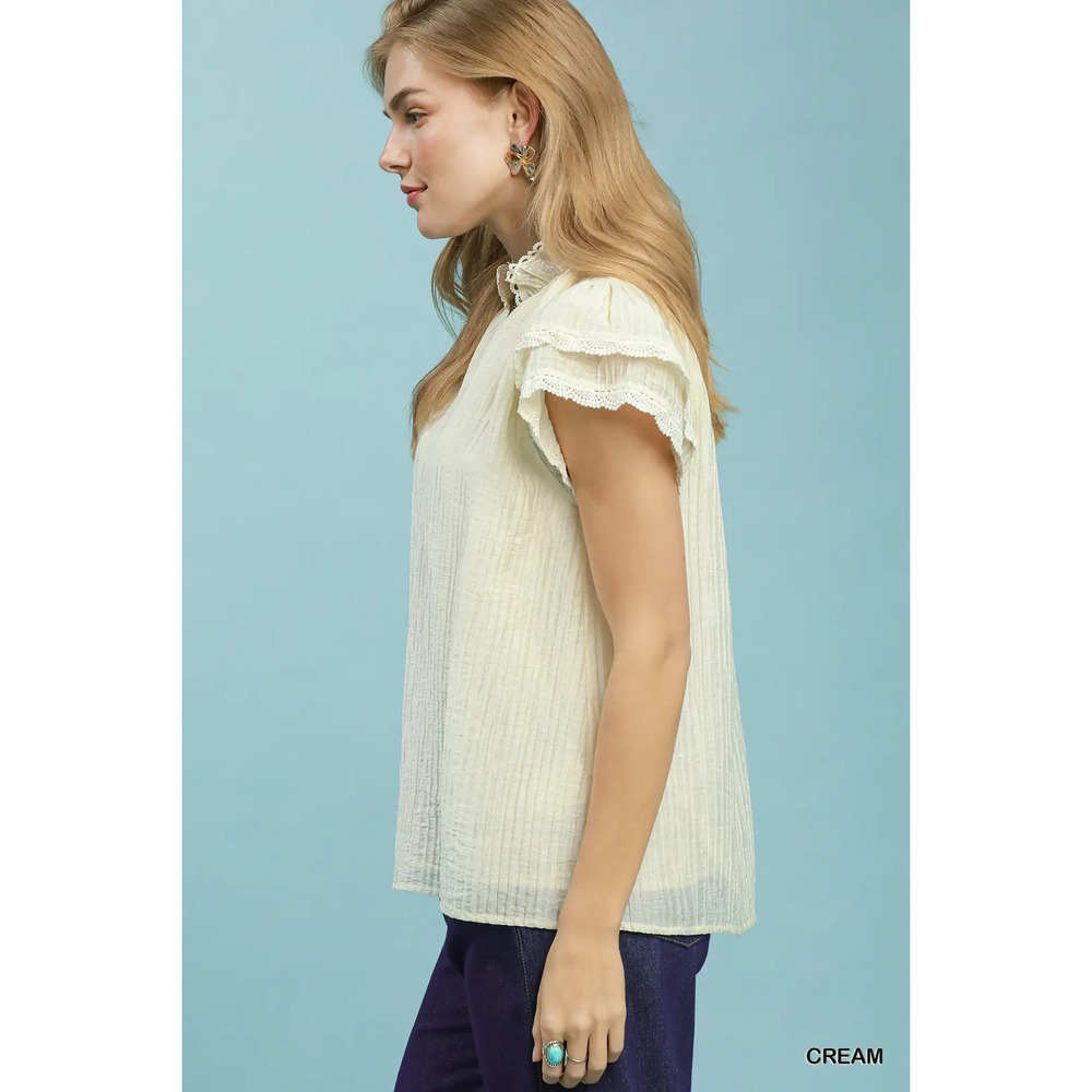 Umgee Lace Trim Ruffle Top - Picture 2 of 5